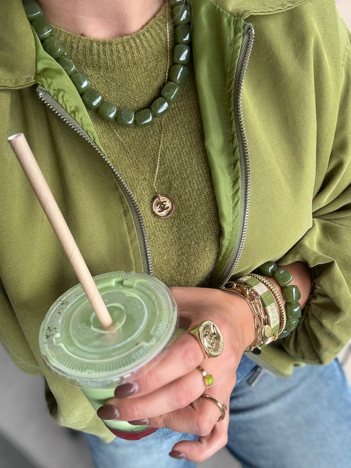 Armband Beads Soft Green - Square