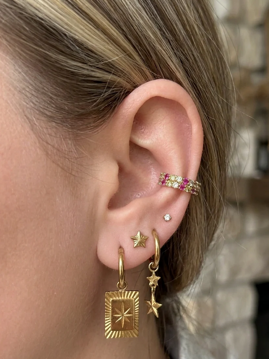 Earcuff Earrings with Stones – pink Set of 2