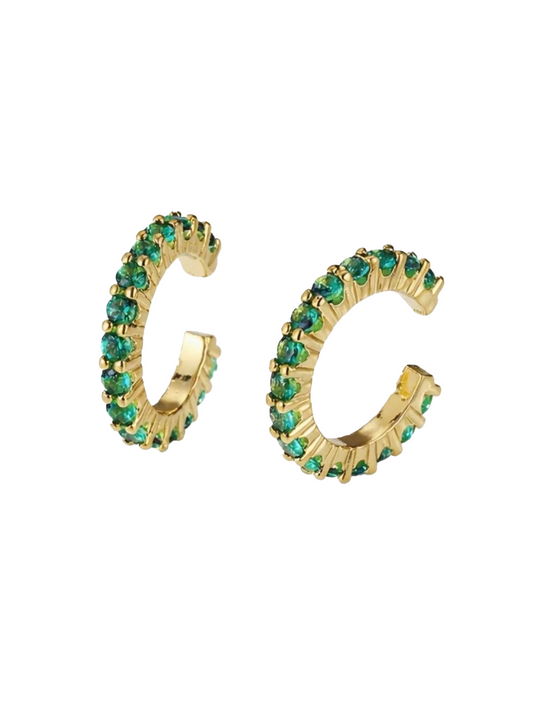 Green Earcuff Earrings with Stone – Set of 2