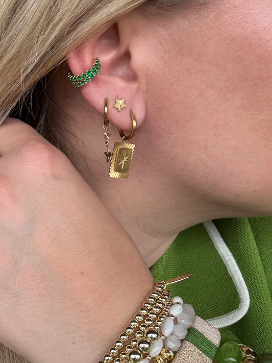 Green Earcuff Earrings with Stone – Set of 2